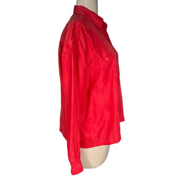 Bogari Vintage 100% Silk Button Up Shirt Pink Long Sleeve Pocket Blouse Size M - Picture 4 of 8